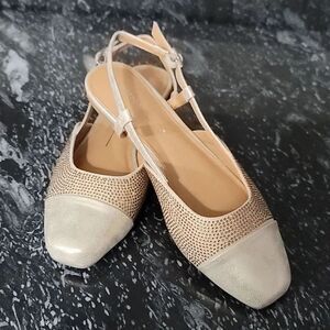 BRAND NEW REPORT MIKKI Elegant CREAM and GOLD  WOMENS SLINGBACK FLAT SHOES